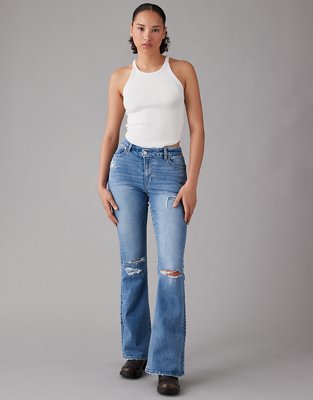 Women's Skinny Ripped Bell Bottom Jeans High Waisted Flare Jeans