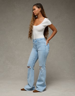 Jean à jambe évasée taille très haute déchiré en rondeur Next Level AE