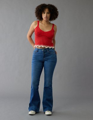 Jeans American Eagle Super Stretch City Flare - Taille 00 Regular, Délavé, Longueur 31-3/4", Bas évasé