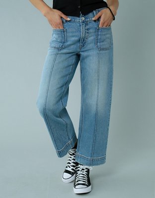 Jean Crop Stretch Slouchy American Eagle - Taille 00 - Coupe Délavé Foncé - Neuf Avec étiquette