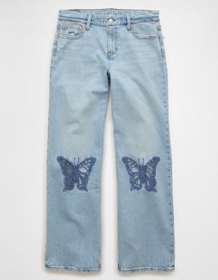 AE Stretch High-Waisted Stovepipe Jean con Aplicaciones de Mariposas