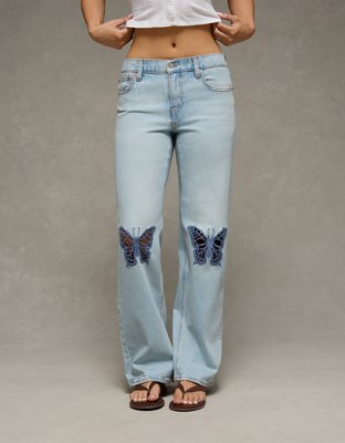 AE Stretch Butterfly Appliqué High-Waisted Stovepipe Jean