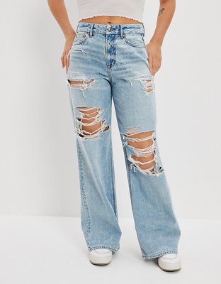 AE Strigid Ripped Curvy Super High-Waisted Baggy Wide-Leg Jean