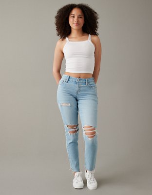 Express Super High Waisted Light Wash Ripped '90S Slim Jeans