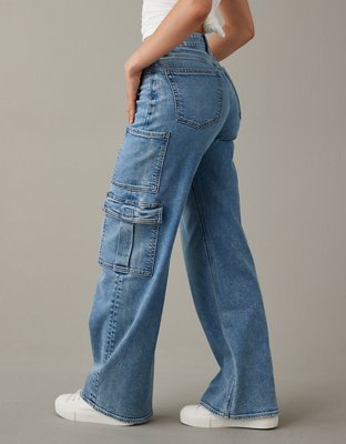 Super High Waisted Medium Wash Baggy Wide Leg Jeans