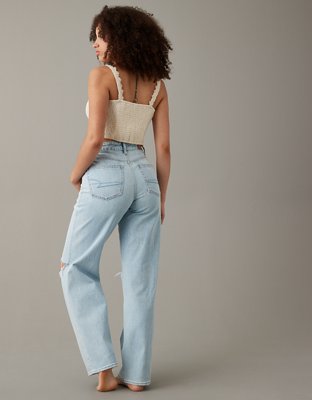 AE Strigid Curvy Super High-Waisted Ripped Baggy Straight Jean