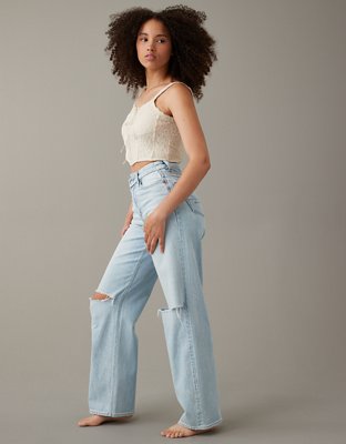 Женские джинсы American Eagle AE Strigid Curvy Super High-Waisted Ripped Baggy Straight Jean — фото 4