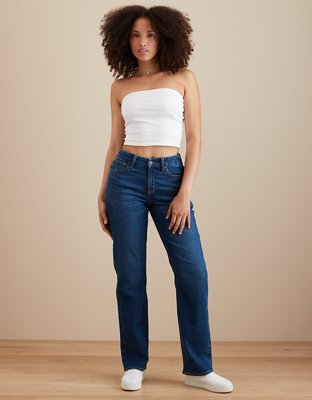 AE Strigid Curvy Super High-Waisted Baggy Straight Jean  Straight jeans,  Jeans for tall women, Recruitment outfits