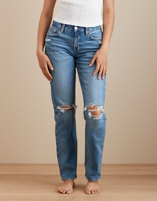 AE Stretch Super High-Waisted Ripped Ankle Straight Jean