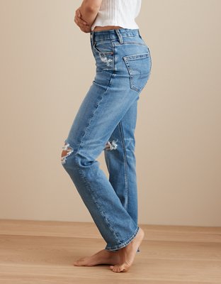 ripped straight-leg jeans