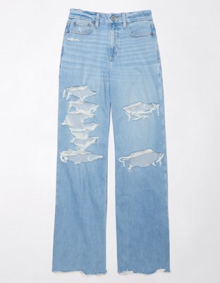 American Eagle Juniors Strigid Curvy Super High Waisted Ripped Baggy  Straight Jeans, Jeans, Clothing & Accessories