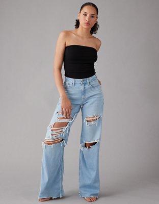 Women's Curvy Ultra High-Rise Ripped Dark Wash Mom Jeans, Women's Bottoms