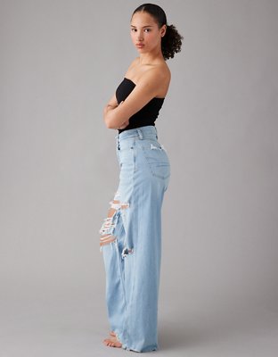 AE Dreamy Drape Stretch Ripped Super High-Waisted Baggy Wide-Leg Jean