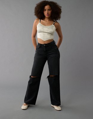 AE Strigid Curvy Super High-Waisted Baggy Straight Ripped Jean