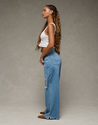AE Dreamy Drape Stretch Curvy Ripped Super High-Waisted Baggy Wide-Leg Jean