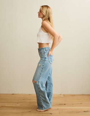 Женские джинсы American Eagle AE Curvy Super High-Waisted Baggy, цвет: Classic Vintage Destroy — фото 5