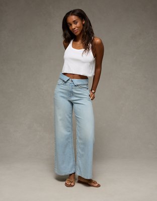 AE Dreamy Drape Stretch Curvy Super High-Waisted Baggy Wide-Leg Jean
