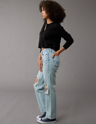 AE Stretch Curvy High-Waisted Straight Ripped Jean