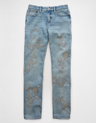 Женские джинсы American Eagle AE Curvy High-Waisted Embroidered Straight, цвет: Светлая варка — фото 3