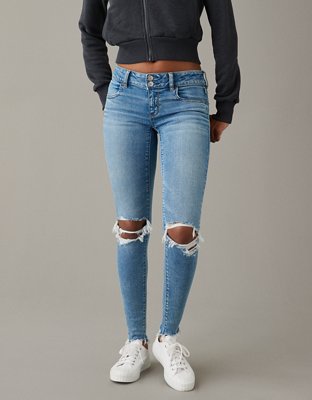 Buy American Eagle Next Level Ripped Low Rise Jeggings In Blue