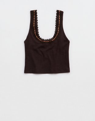Superchill Cotton Rib Lace Tank Top | Aerie