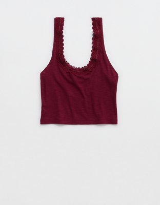 Superchill Cotton Rib Lace Tank Top | Aerie