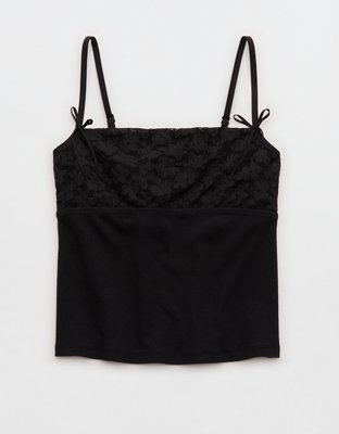 トップス [MSCHF]LACE STRAP SLEEVELESS Black S Black Crochet Lace Sleeveless Midi Dress | Lime Lush Boutique