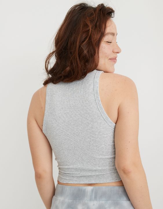 Aerie Ribbed Tie Front High Neck Tank Top