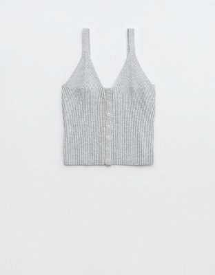Aerie Top sin mangas tejido con botones en el frente