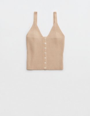 Aerie Top sin mangas tejido con botones en el frente