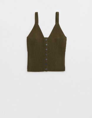 Aerie Top sin mangas tejido con botones en el frente