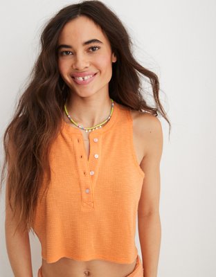 Aerie Sunspun Waffle Cropped Tank Top