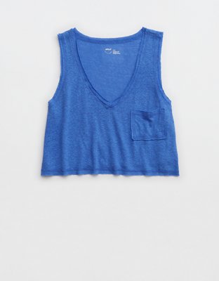 Aerie Top sin Mangas Escote V de Lino Fresco con Bolsillo