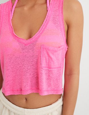 V Neck Linen Tank Top Pink