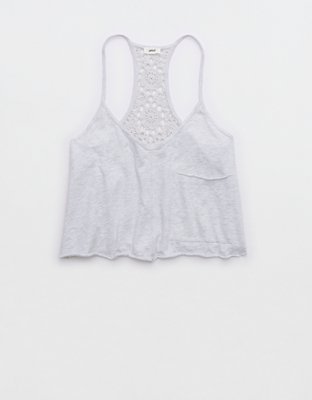 Aerie Summer House Crochet Back Cropped Tank Top