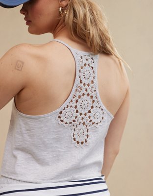 Aerie Summer House Crochet Back Cropped Tank Top