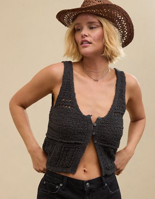 Aerie Crochet Sweater Vest Top