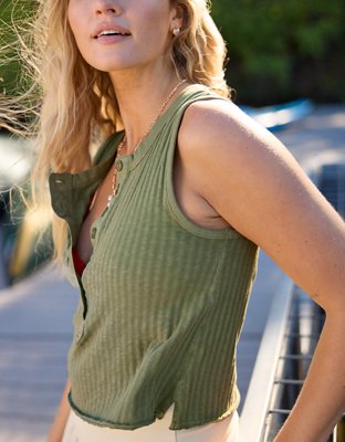 Aerie Shadow Stripe Henley Tank Top