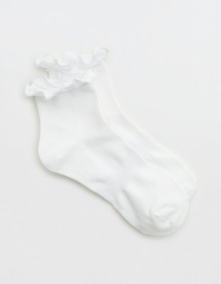 Ribbed Ruffle Socks White