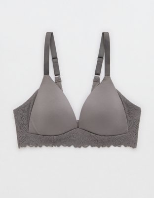 Lace Trim Wire Free Cotton Grey Bra