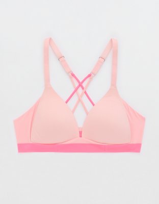 Aerie Real Sunnie Wireless Lightly Lined Strappy Bra Bright Pink 36 B 