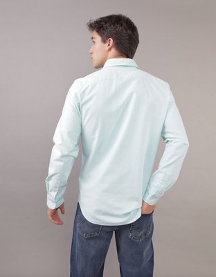 Мужские рубашки American Eagle AE Slim Fit Solid Oxford Button-Up Shirt — фото 2