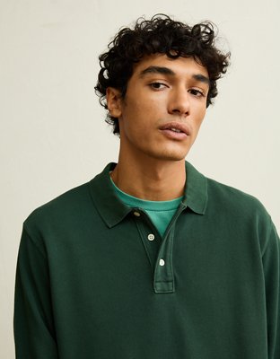 AE Standard Fit Long-Sleeve Pique Polo Shirt