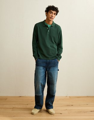 AE Standard Fit Long-Sleeve Pique Polo Shirt