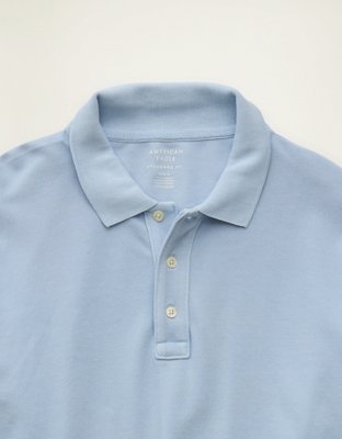 Мужское поло American Eagle AE Standard Fit Long-Sleeve Pique Polo, цвет: Синий — фото 5