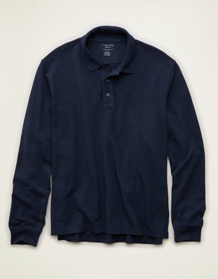 AE Standard Fit Long-Sleeve Pique Polo Shirt Men's Navy XXL