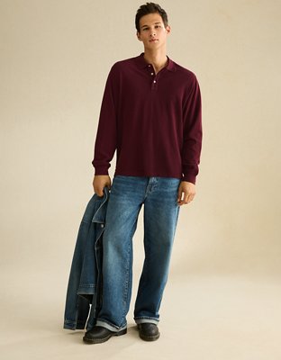 AE Standard Fit Long-Sleeve Pique Polo Shirt
