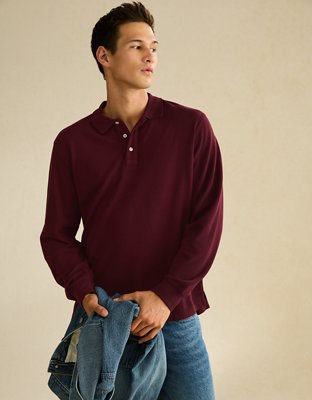 AE Standard Fit Long-Sleeve Pique Polo Shirt