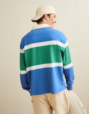 Мужская рубашка American Eagle AE Boxy Fit Rugby, цвет: Синий — фото 3
