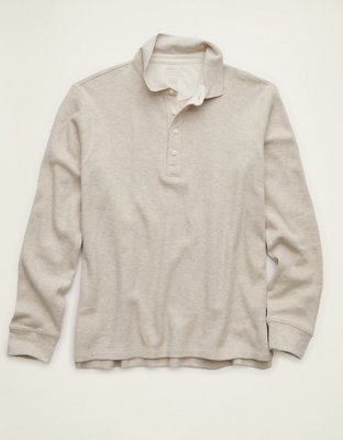 AE Standard Fit Long-Sleeve Thermal Polo Shirt Men's Oatmeal XL Tall